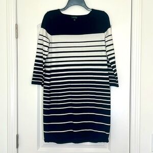 Spense Black Cream Striped Knit Sweater Dress Pullover Size M